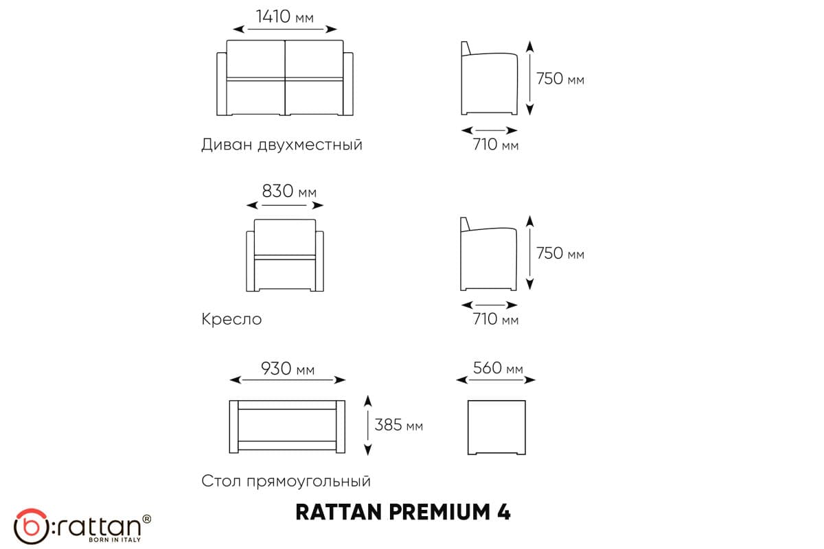 Комплект мебели RATTAN Premium 4 серый синие подушки